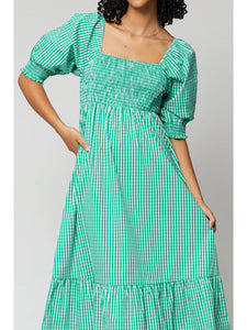 100% Cotton Gingham Dress - Green