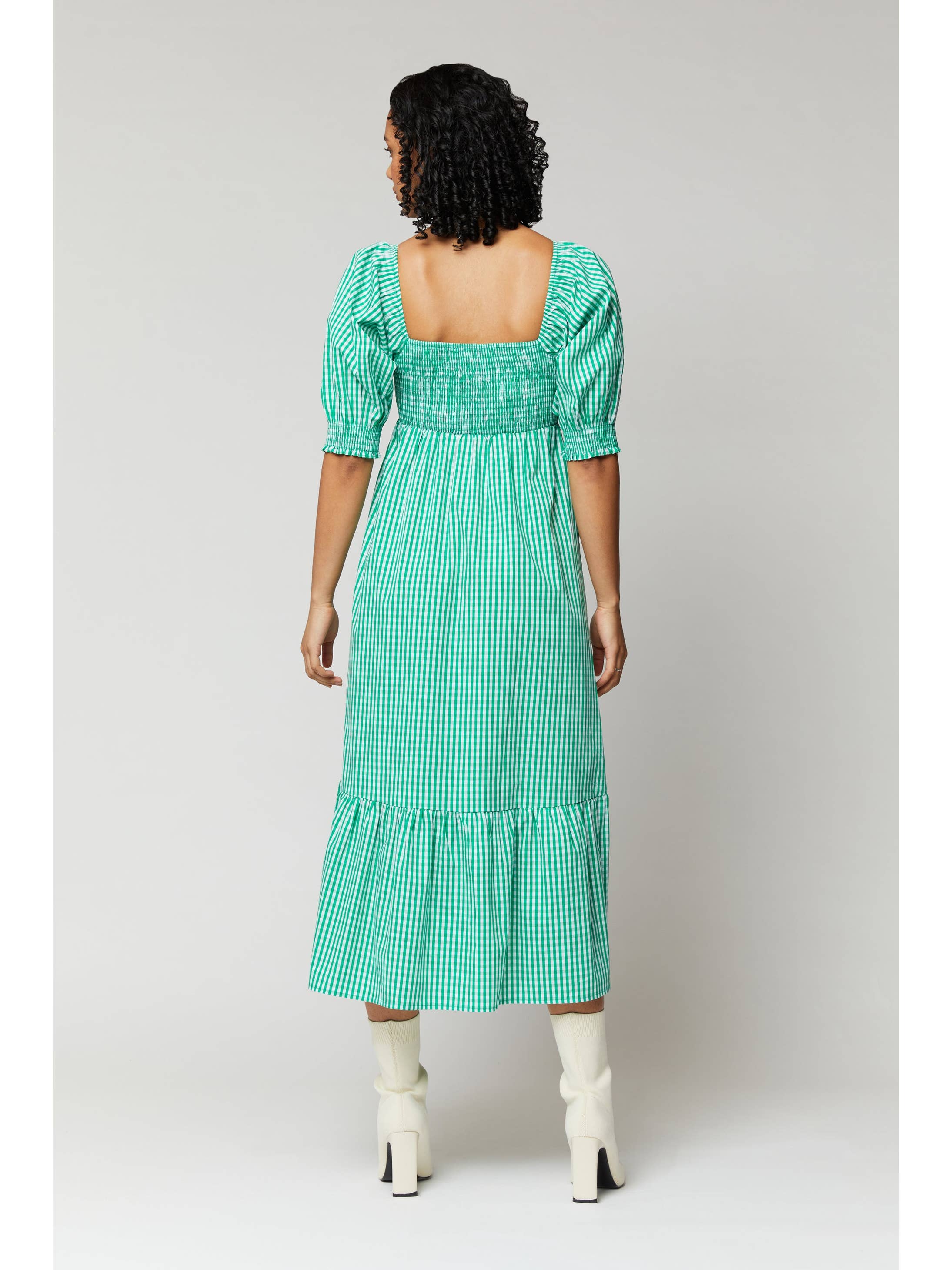 100% Cotton Gingham Dress - Green