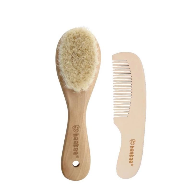 Goats Wool Wooden Baby Hair Brush & Comb Set