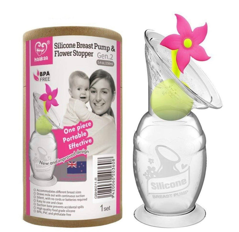 Haakaa 150ml Silicone Breast Pump & Flower Stopper Pack - Pink